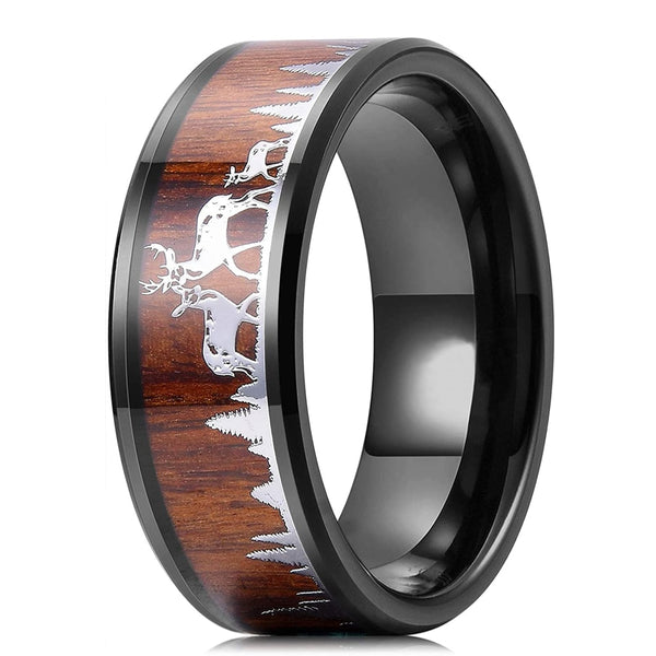 Anillo de caza de vida silvestre de tungsteno negro