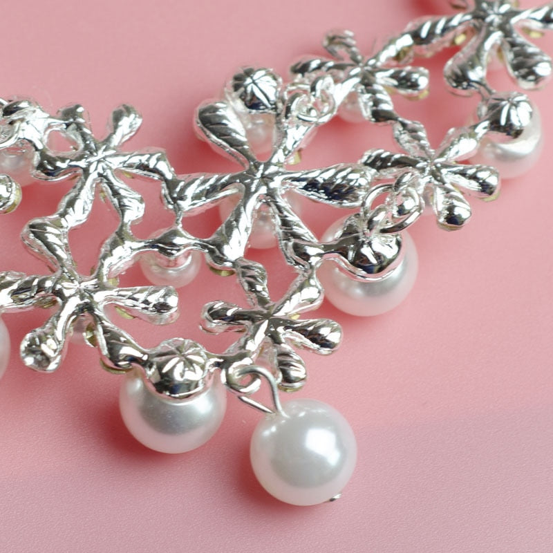 Pearl Tiara Necklace Earrings Sets