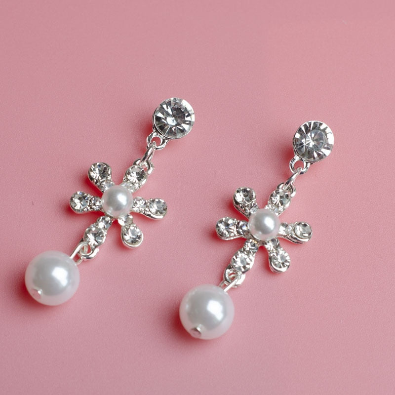 Pearl Tiara Necklace Earrings Sets