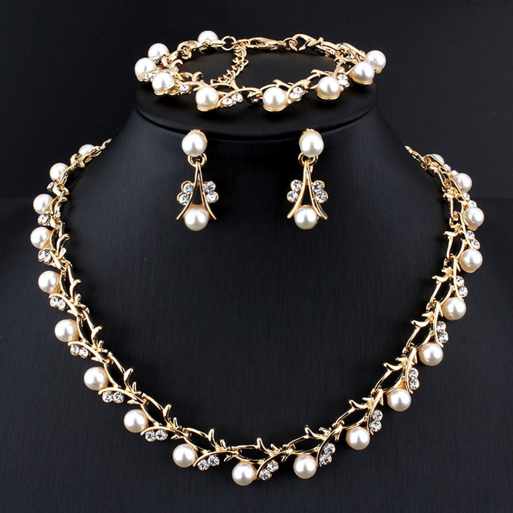 Imitation Pearl Wedding Necklace Earring Sets