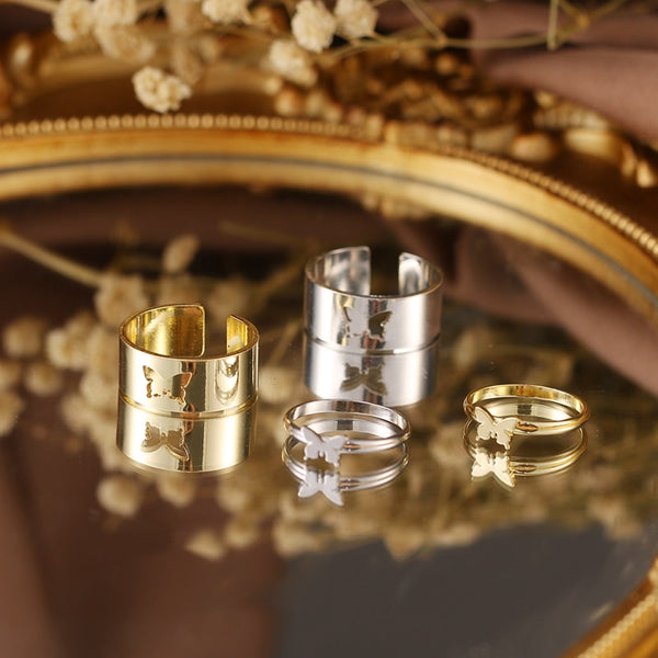 Punk Gold Silver Color Butterfly Opening Ring For Lovers Couples