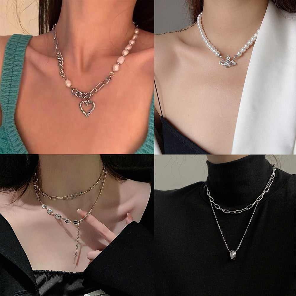 European and American retro portrait of exaggerated thick chain necklace