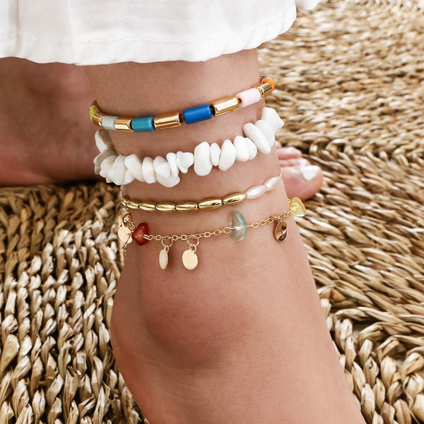 Pulsera de tobillo con cuentas de piedra natural bohemia