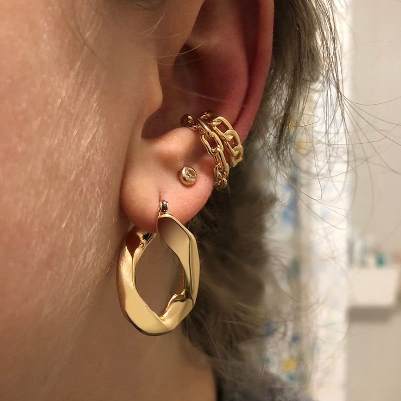 Punk Rock Gold Color Clip Earrings