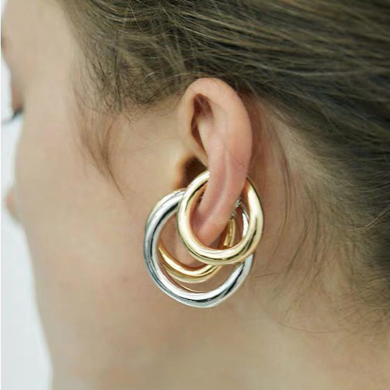 Punk Rock Gold Color Clip Earrings