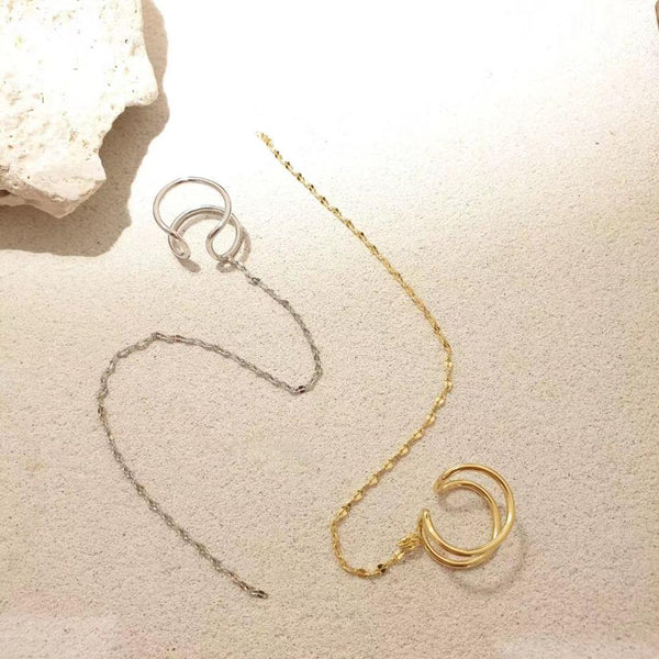 Diseño de moda coreano, pendiente de oreja, cadena colgante de metal simple, clip para hueso de oreja