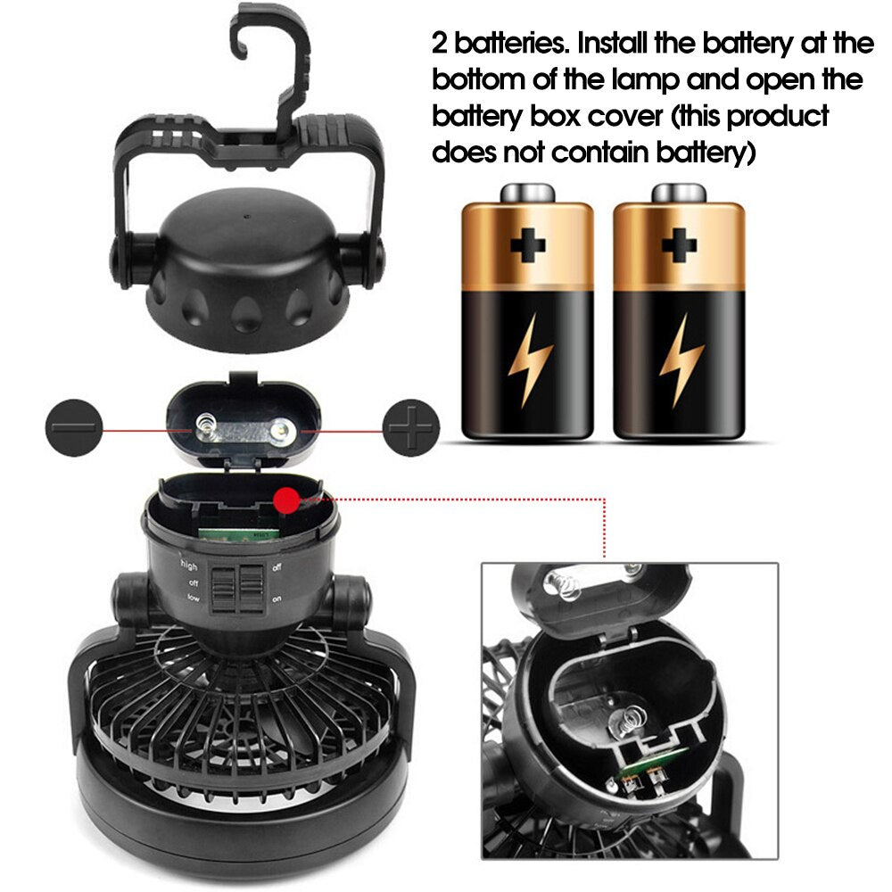 2 in 1 Portable LED Camping Lantern with Ceiling Fan