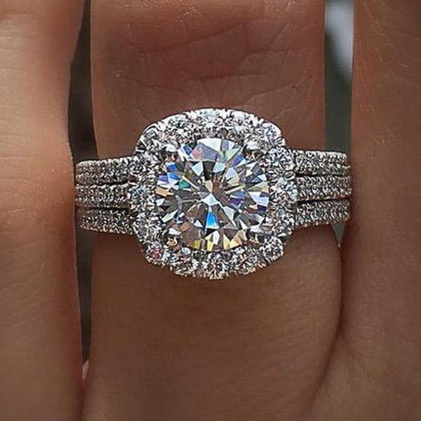 Luxury Silver Color Engagement Wedding Rings for Women