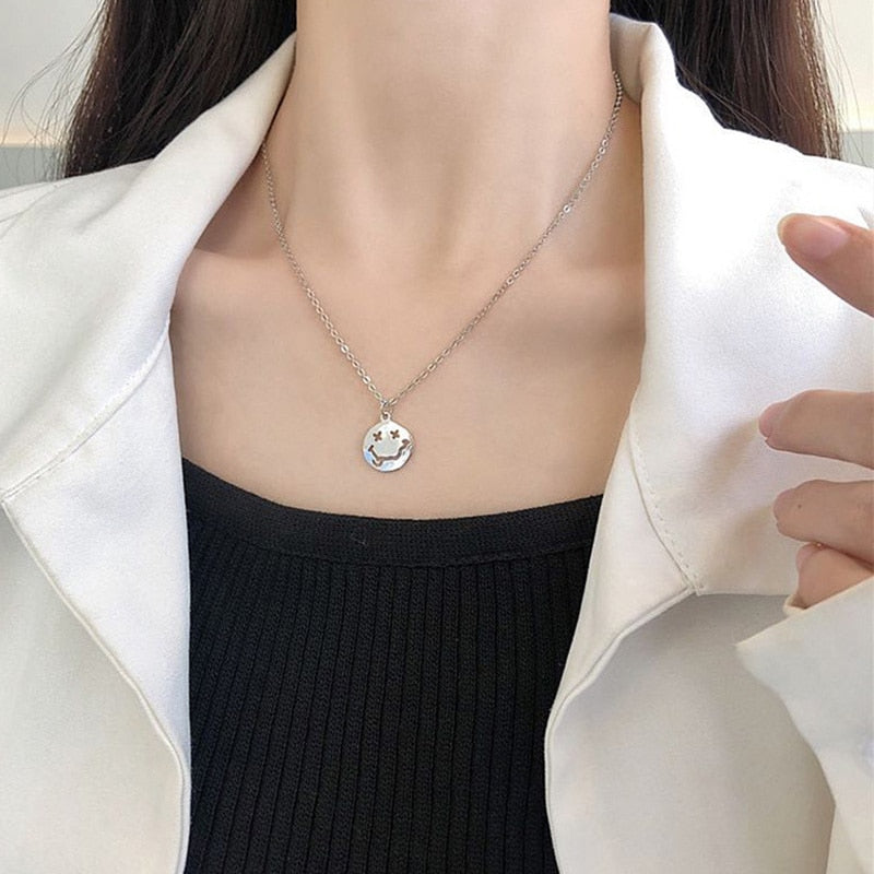 Smiley Face Necklace , Goth Hip Hop Egirl Chain Smile Pendant