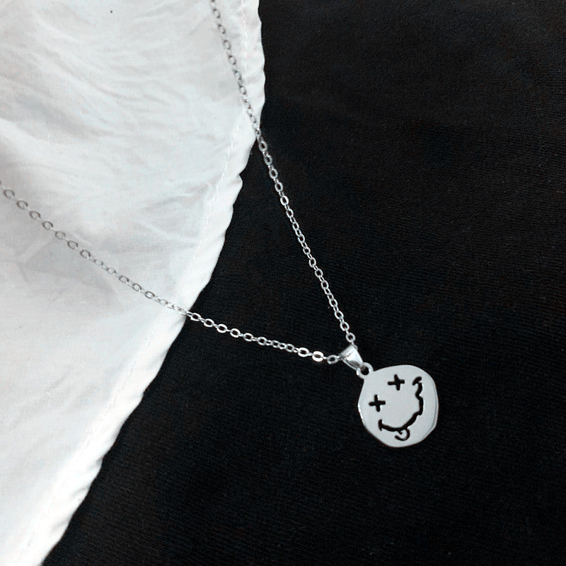 Smiley Face Necklace , Goth Hip Hop Egirl Chain Smile Pendant