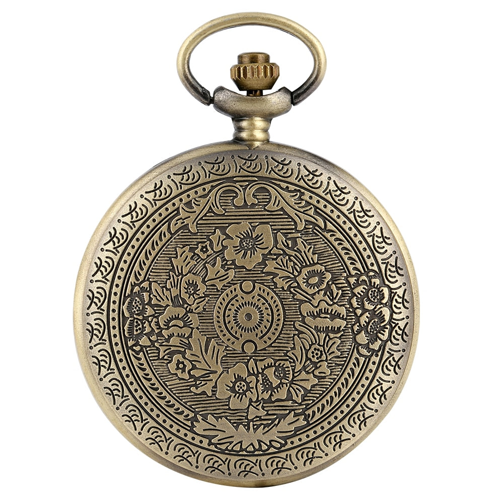 Antique Bronze  Clock Pattern Women Men Slim Chain Pocket Watch