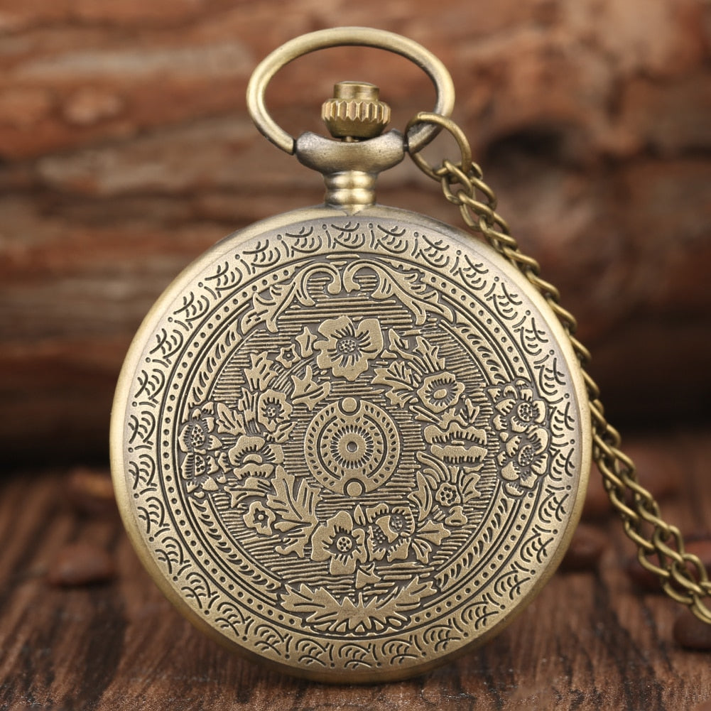 Antique Bronze  Clock Pattern Women Men Slim Chain Pocket Watch