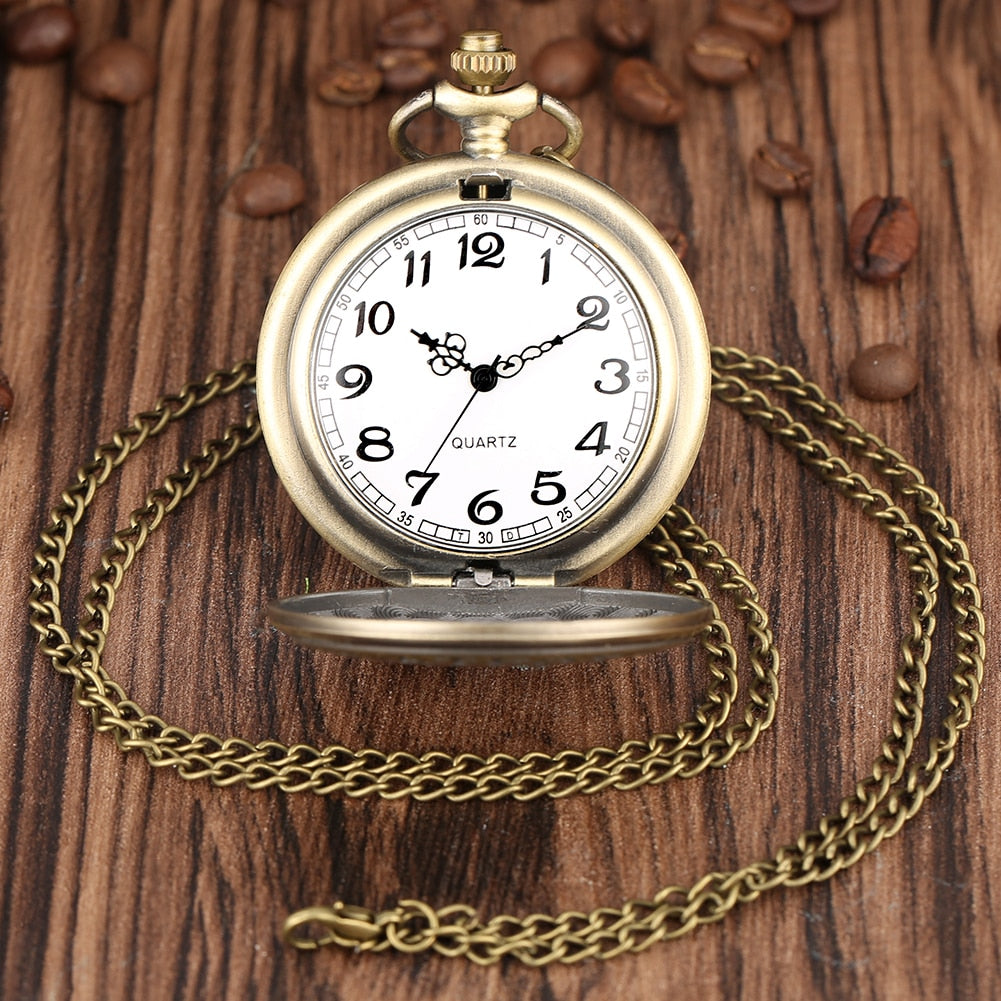 Antique Bronze  Clock Pattern Women Men Slim Chain Pocket Watch