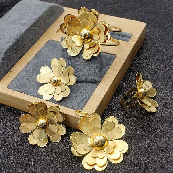 Flower Jewelry Sets For Women Fashion Earrings Pendant Necklace Bangle Ring