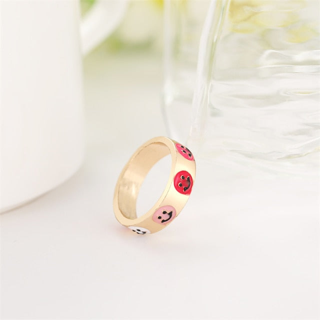 Chunky Colorful Love Heart Yin Yang Rings