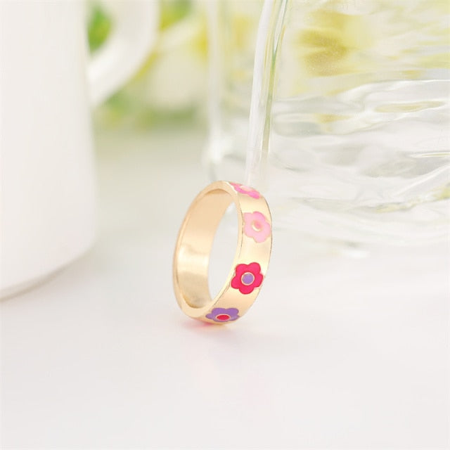 Chunky Colorful Love Heart Yin Yang Rings