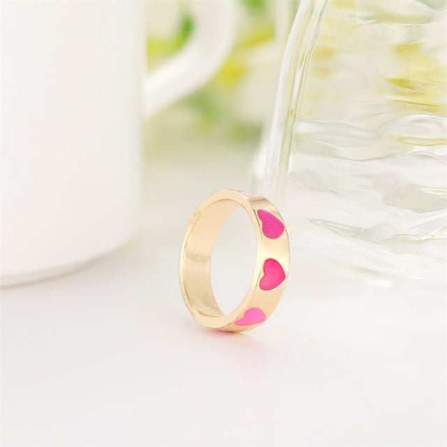 Chunky Colorful Love Heart Yin Yang Rings