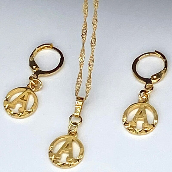 Gold Color Round Letters  Water Wave Necklace Jewelry Sets