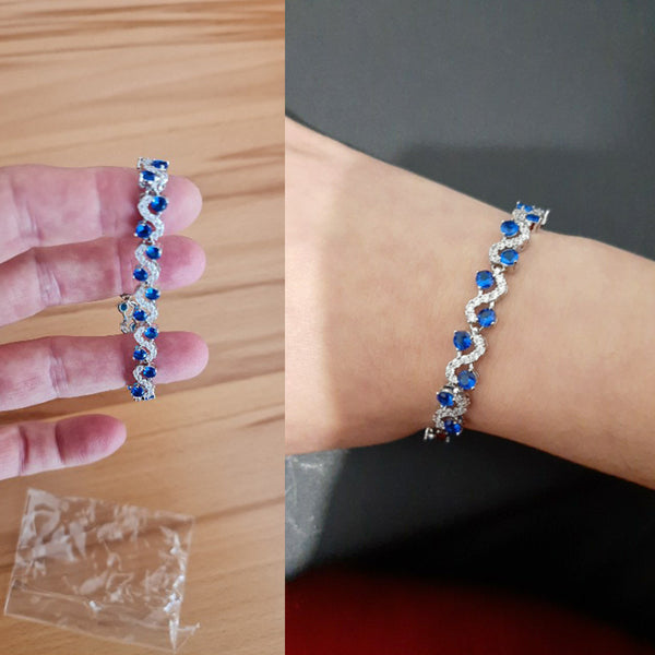 Fashion Ladies Silver Color Cubic Zirconia Royal Blue Tennis Bracelets