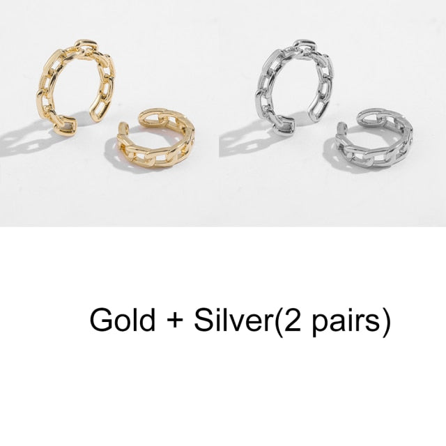 Punk Rock Gold Color Clip Earrings