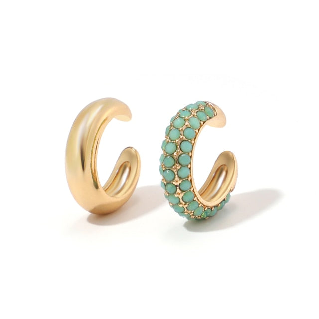 Punk Rock Gold Color Clip Earrings