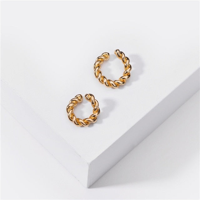 Punk Rock Gold Color Clip Earrings