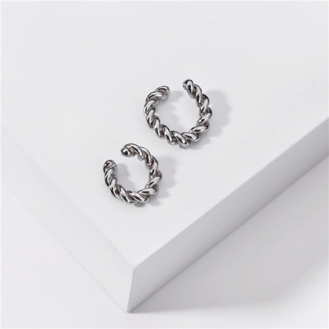 Punk Rock Gold Color Clip Earrings