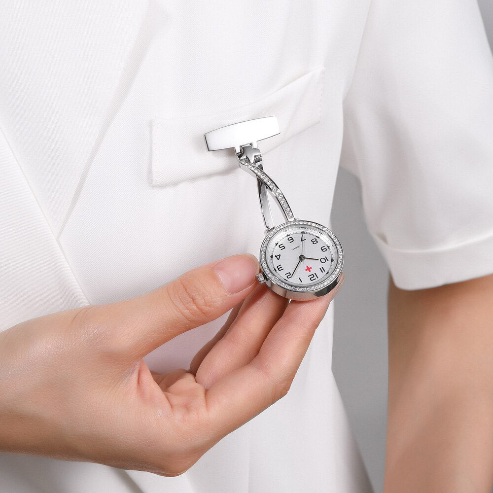 Fashion Rosegold CZ Nurse Clip-on Pocket Watch
