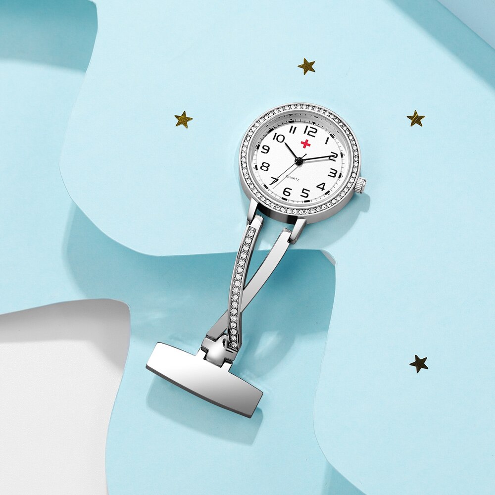 Fashion Rosegold CZ Nurse Clip-on Pocket Watch