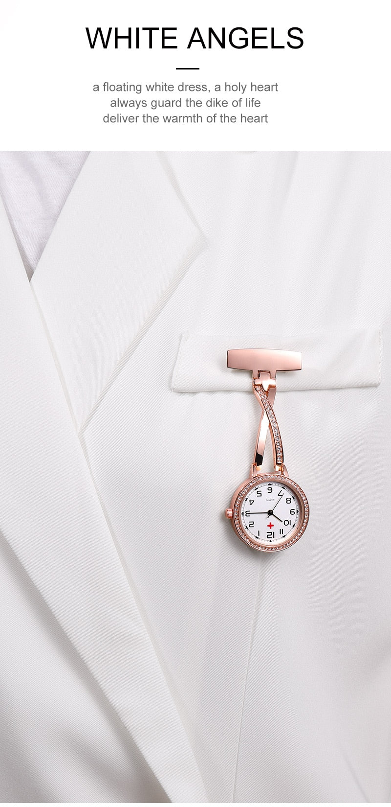 Fashion Rosegold CZ Nurse Clip-on Pocket Watch
