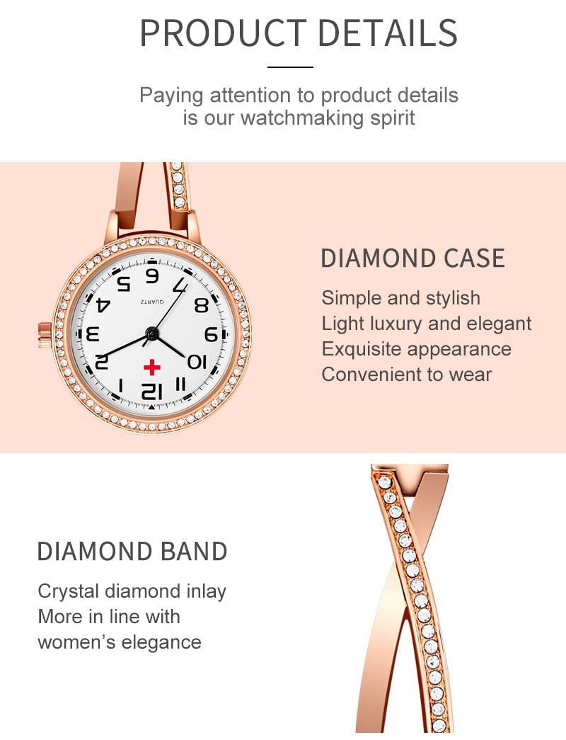Fashion Rosegold CZ Nurse Clip-on Pocket Watch