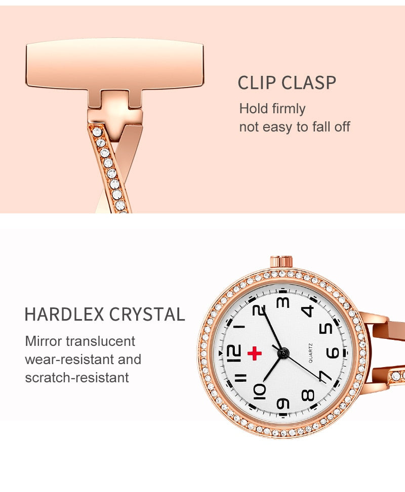 Fashion Rosegold CZ Nurse Clip-on Pocket Watch