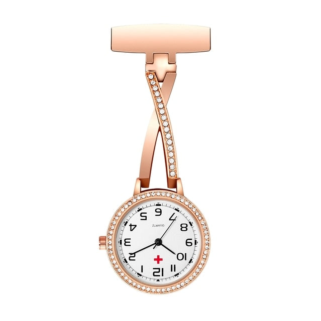 Fashion Rosegold CZ Nurse Clip-on Pocket Watch