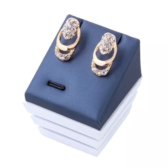 Gold Plated Crystal Zircon Metal Chain Necklace Bracelet Earring Ring Set