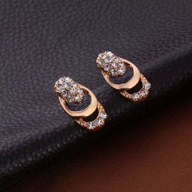 Gold Plated Crystal Zircon Metal Chain Necklace Bracelet Earring Ring Set