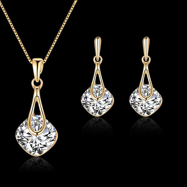 Fashion Women Water Drop Pendant  Earrings Necklace Lady Jewelry Set