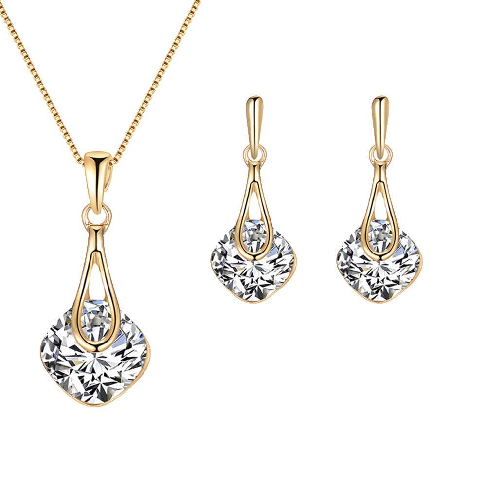 Fashion Women Water Drop Pendant  Earrings Necklace Lady Jewelry Set