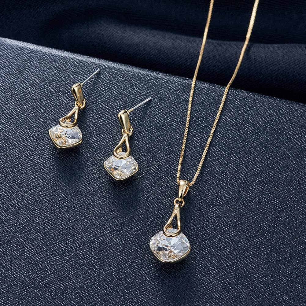 Fashion Women Water Drop Pendant  Earrings Necklace Lady Jewelry Set