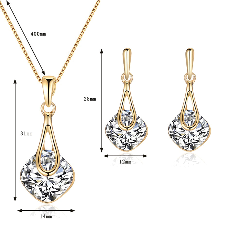 Fashion Women Water Drop Pendant  Earrings Necklace Lady Jewelry Set