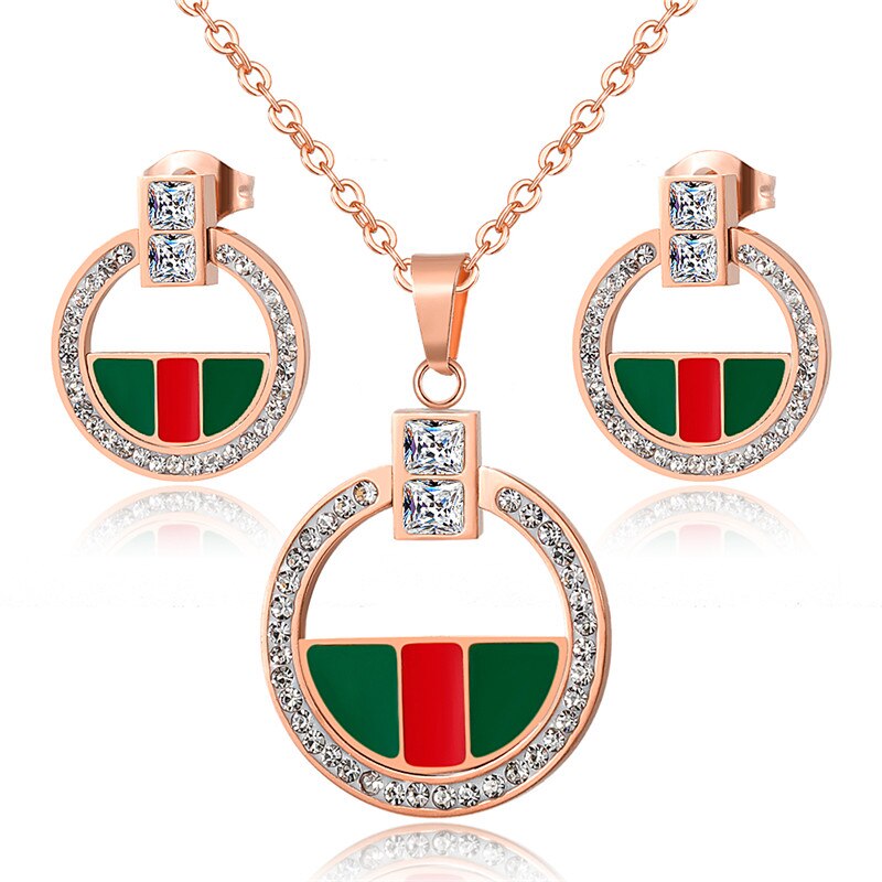 Luxury Full Crytals Pendant Necklace Earrings Sets