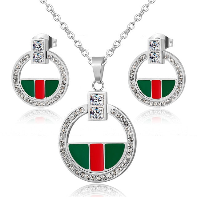 Luxury Full Crytals Pendant Necklace Earrings Sets