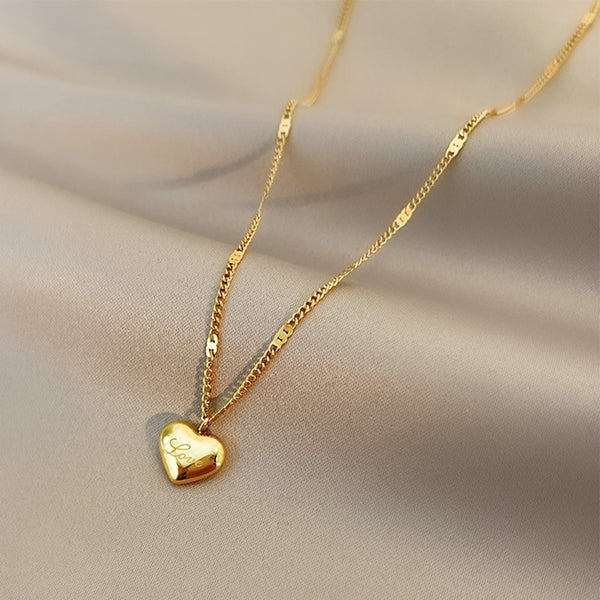 Collares de corazón de amor de acero inoxidable 316L color dorado