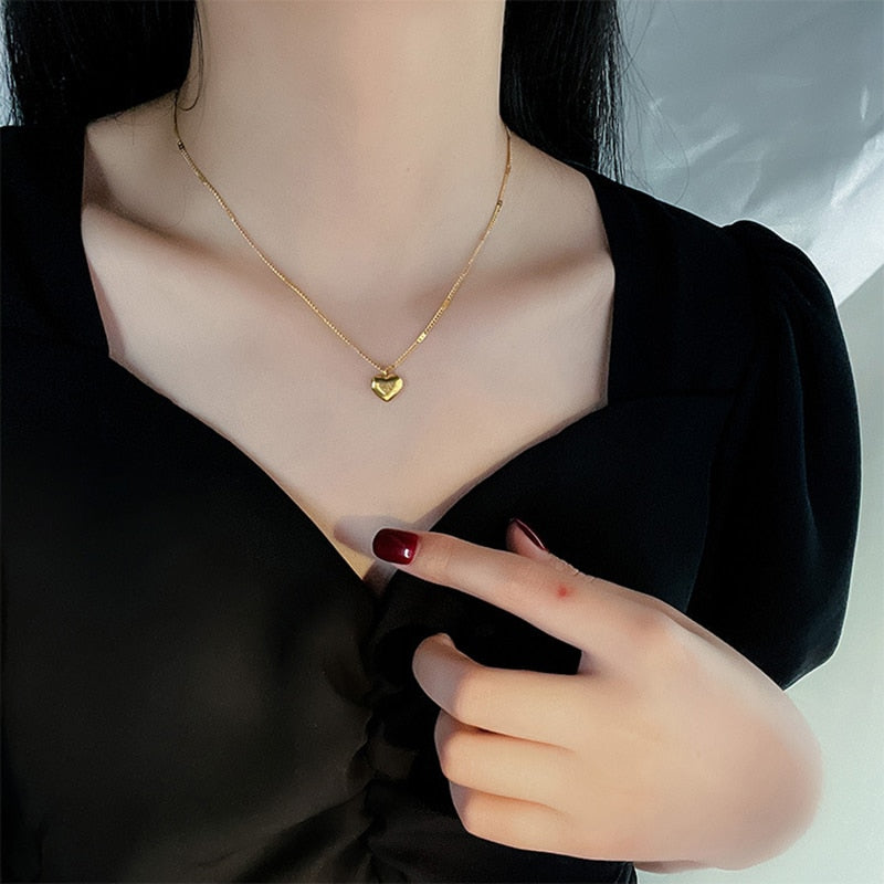 316L Stainless Steel Gold Color Love Heart Necklaces