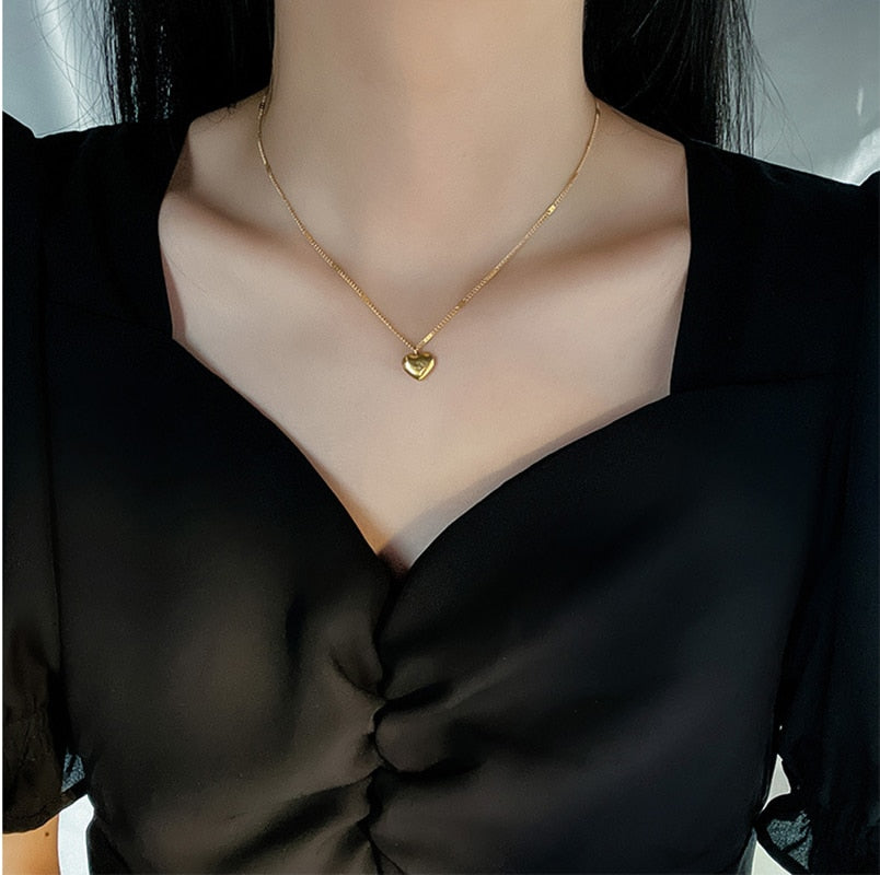 316L Stainless Steel Gold Color Love Heart Necklaces
