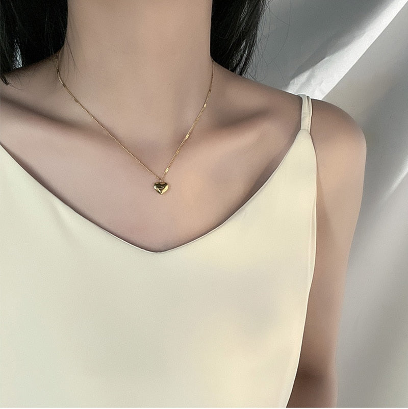 316L Stainless Steel Gold Color Love Heart Necklaces