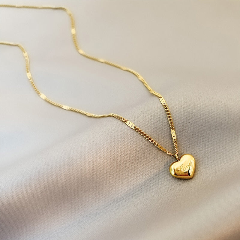 316L Stainless Steel Gold Color Love Heart Necklaces