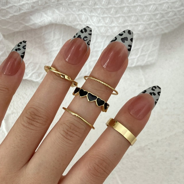 Colorful Heart Y2K Ring Set