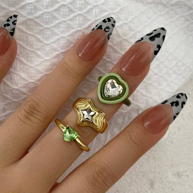 Colorful Heart Y2K Ring Set