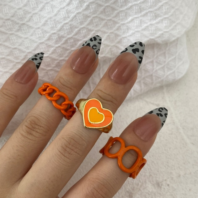 Colorful Heart Y2K Ring Set