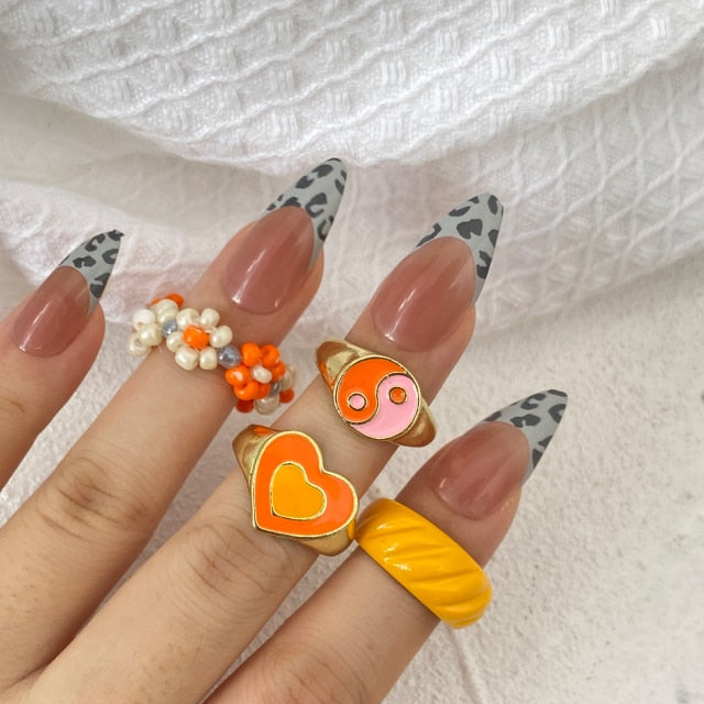Colorful Heart Y2K Ring Set